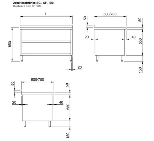 Chromonorm Edelstahl Arbeitsschrank - SFCS3L0 14-06