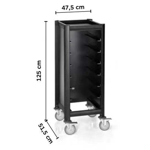 Tablettwagen Schwarz 1x7 Tablett 455x355 mm