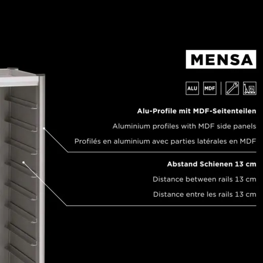 Detailansicht Tablettwagen 1x10-TWA1 schwarz f�r 10 Tabletts 455x355 mm mit Tablettaufnahmen und Profil, ideal f�r Mensa, Caf�, Pausenraum oder Bistro.