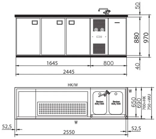 K&M Holland Getränke Kühltheke MM255-1T-2S-2B K&M Holland Getränke Kühltheke MM255-1T-2S-2B