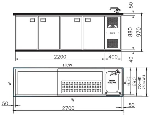 K&M Holland Getränke Kühltheke MM270-3T-1S-1B K&M Holland Getränke Kühltheke MM270-3T-1S-1B