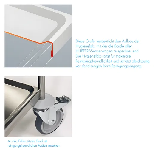 Hupfer Edelstahl Servierwagen SW 8x5 - 4 Borde Hupfer Edelstahl Servierwagen SW 8x5 - 4 Borde