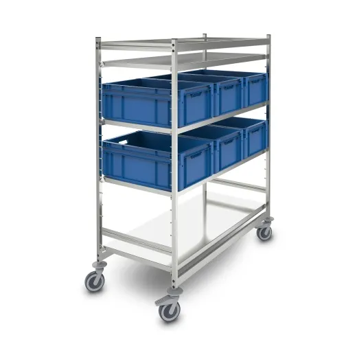 Anwendungsbeispiel graue Kunststoff-Abweiserrolle oder Sto�ecke f�r Vierkantrohr 25x25 mm, Au�endurchmesser 95 mm, 1 Satz mit 4 St�ck. Ersatzteil f�r Hupfer Regalwagen, Tablettwagen, Allzweckwagen - passend auch bei Rieber, Blanco, B-pro oder Allpax.