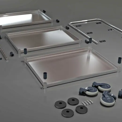 Hupfer Edelstahl VarioCart - 2 Borde - Servierwagen VC 8x6/2 Ergo M - mit einem ERGO-Griff - alle Teile einzeln austauschbar Hupfer Edelstahl VarioCart VC 8x6/2 Ergo M mit zwei Borden und ERGO-Griff. Alle Teile einzeln austauschbar für geringe Reparaturkosten und schnellen Service. Für 60x40 cm Behälter, ideal für Gastronomie, Klinik, Bäckerei und Lebensmittelverarbeitung.