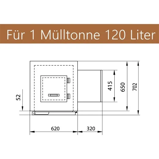 KC620VZ - K. & M. Holland Mll- & Abfallkhler fr 1x120l Tonne - Mazeichnung Draufsicht