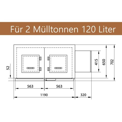 KC1190VZ - K. & M. Holland Mll- & Abfallkhler fr 2x120l Tonne - Mazeichnung Draufsicht