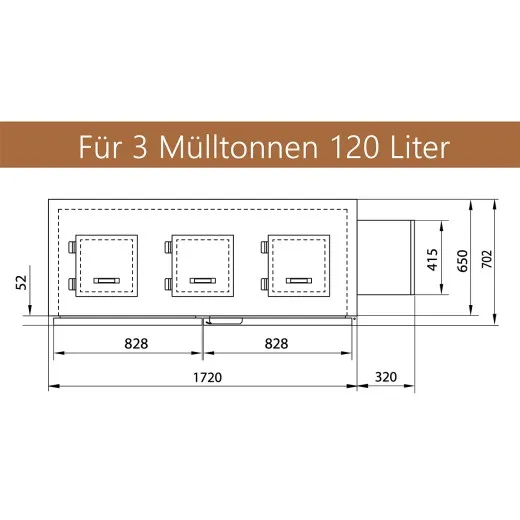 KC1720VZ - K. & M. Holland Mll- & Abfallkhler fr 3x120l Tonne - Mazeichnung Draufsicht