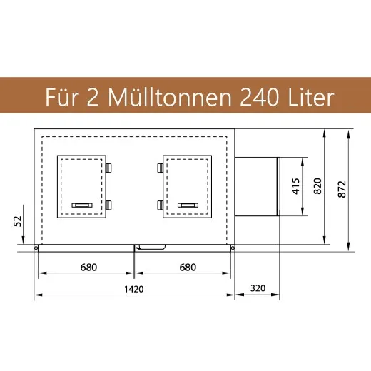 KC1420VZ - K. & M. Holland Mll- & Abfallkhler fr 2x240l Biomlltonne - Mazeichnung Draufsicht