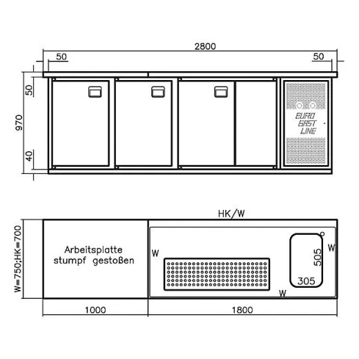 EGL-Theke E28FZZ - 1 Becken - 1½xTr - 2xZugabteil