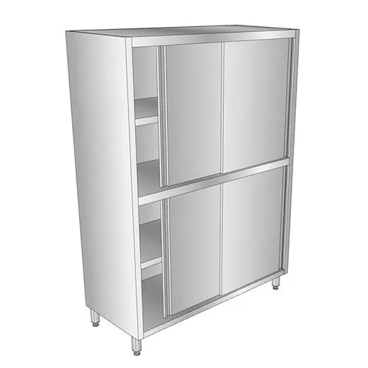 CAT-Edelstahl Hochschrank Schiebetren einseitig - Tiefe 60cm CAT-HSE-06-10-18