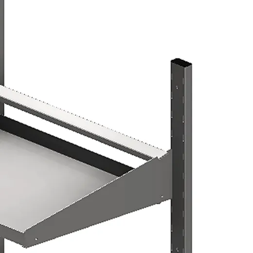 Detailansicht des h�henverstellbaren Schr�gkorb-Bords vom Sp�lkorbwagen KTW-S-50x50: Die Hakenaufnahme greift in die gelochte Verstellschiene und l�sst sich zur H�henverstellung einfach verstellen.