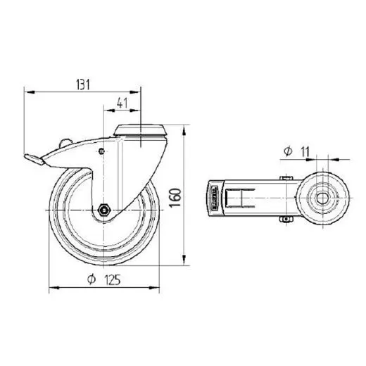 Lenkrolle Stahl-verzinkt ø 125 mm mit Bremse mit Rückenloch Lenkrolle Stahl-verzinkt ø 125 mm mit Bremse mit Rückenloch