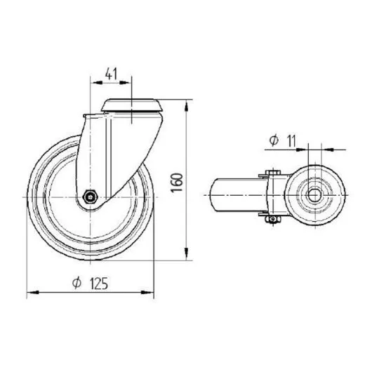 Lenkrolle Stahl-verzinkt ø 125 mm ohne Bremse mit Rückenloch Lenkrolle Stahl-verzinkt ø 125 mm ohne Bremse mit Rückenloch