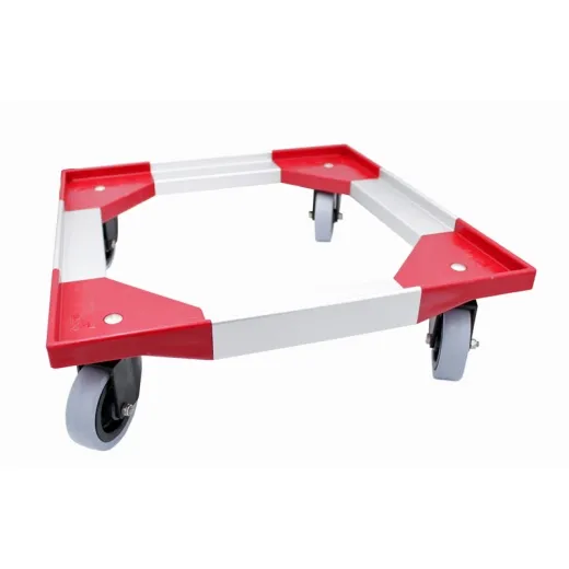 Korbtransportwagen ROL500 f�r Sp�lk�rbe und Gl�serk�rbe 50x50 cm. Ausf�hrung ohne Abtropfwanne, jedoch geeignet f�r optionale Abtropfwanne Typ AWAW. Mit 4 Lenkrollen und Edelstahl-Kugellagern f�r leichtes Bewegen, bis 250 kg belastbar. Lieferung ohne K�rb