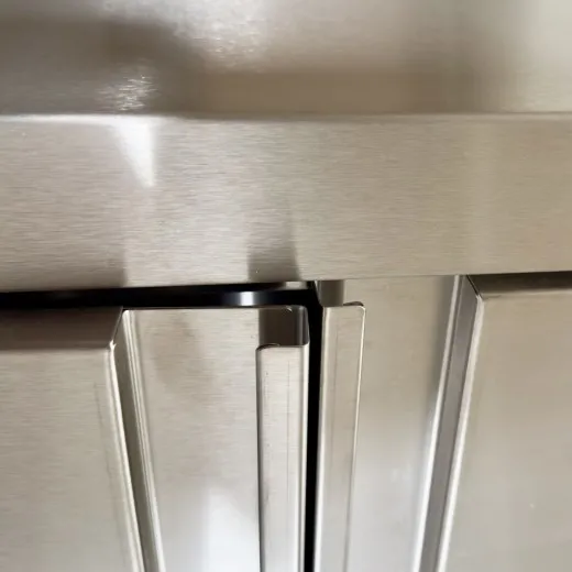 CAT Edelstahl Wandh�ngeschrank WHL-07-035 mit 2 doppelwandigen Fl�gelt�ren - Detailansicht der oberen Fl�gelt�ren vorn.