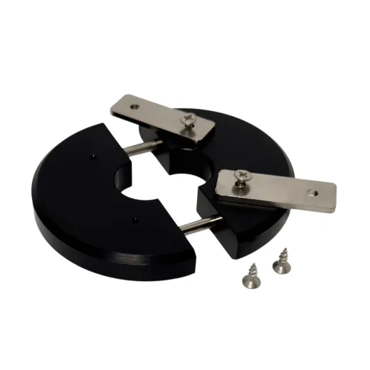 Unteransicht der Hupfer Abweiserrolle in geteilter Ausf�hrung f�r schwere Servierwagen, mit Montagematerial und Schrauben im Lieferumfang. Passend f�r Rohrdurchmesser 25 mm. Artikel-Nr. 0113293.