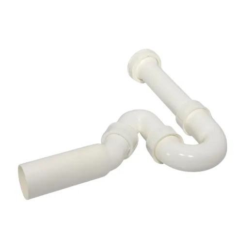 Bildbeschreibung: Ansicht des Universal-Rohrgeruchsverschlusses mit Syphon und Abgang 50 mm, passend f�r ein gewerbliches Spuelbecken mit 2 Zoll Anschluss, aus Kunststoff weiss, inklusive zwei Dichtungen, stabil und leicht zu montieren.