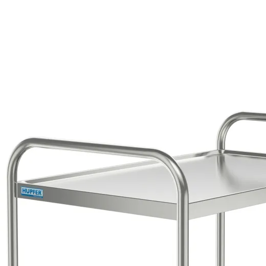 Detailansicht des nahtlosen Edelstahlgriffs am Hupfer Servierwagen bzw. Etagenwagen VSSW 10x6-2. Die hygienische Verarbeitung ermglicht eine einfache Reinigung und sorgt fr hohe Stabilitt und Langlebigkeit im tglichen Einsatz in Hotel, Klinik & Labore
