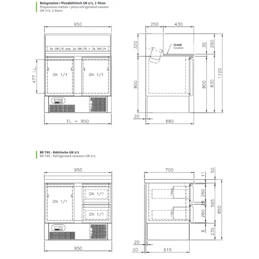 Chromonorm Edelstahl Kühltisch BR795 - 4 Schubladen - TPAK Chromonorm Edelstahl Kühltisch BR795 - 4 Schubladen - TPAK