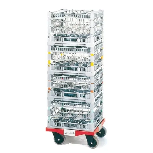 Leicht zu handhabender Transportwagen ROL400, bis 250 kg belastbar, f�r 40x40 cm Gl�serk�rbe mit herausnehmbarer Abtropfwanne. Ideal f�r Event, Veranstaltung und Catering, optimale L�sung f�r die Gl�serlogistik.