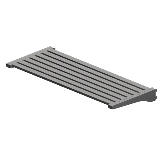 Edelstahl-Wandregal mit h�henverstellbarer Rostauflage 100x40x19 cm, Konsolen f�r gesonderte Wandschiene, isometrische Produktansicht auf wei�em Hintergrund