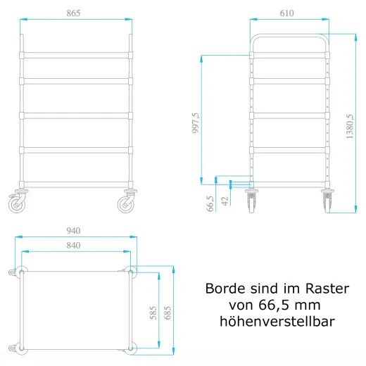 Hupfer Edelstahl Servierwagen VarioCart - VC 8x6/5 L - 5 Borde