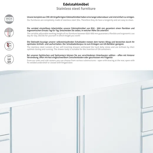 Chromonorm Edelstahl Schubladenblock 3 Schubladen S30604A Chromonorm Edelstahl Schubladenblock 3 Schubladen S30604A