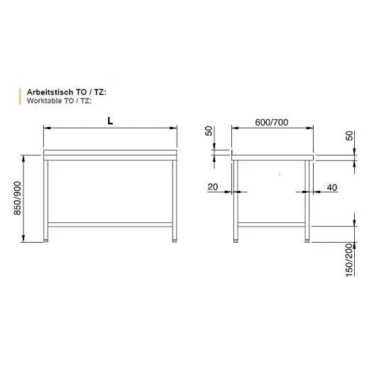 Chromonorm Edelstahl Arbeitstisch mit Unterbau offen - TOC07 10-20