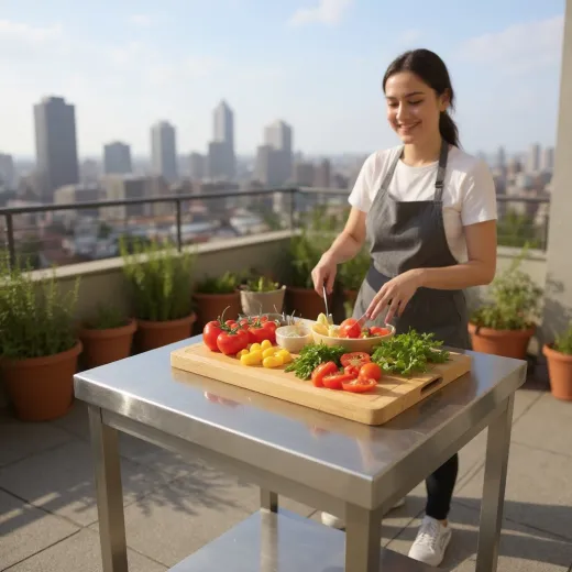 CAT Edelstahl Arbeitstisch ATB08-04-30 mit stabilem Ablageboden und 1,5 mm holzfrei unterftterter Tischplatte. Anwendungsbeispiel: Einsatz in Konditorei oder Bckerei, ideal fr die hygienische Verarbeitung von Teig, Gebck und Backwaren.