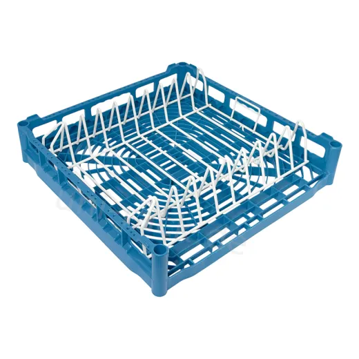 Rilasan-beschichteter Tabletteinsatz für 9 große Tabletts, passend für 50x50 cm Grundkorb NK oder N-KT Der Rilasan-beschichtete Tabletteinsatz bietet Platz für 9 große Tabletts und passt in den 50x50 cm Grundkorb NK oder N-KT. Optimiert für sicheren Halt von Tabletts und Spülgut beim Einsatz in gewerblichen Spülmaschinen wie Winterhalter oder Zanussi.