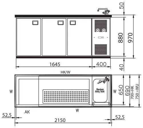 K&M Holland Getränke Kühltheke MM215-2T-1S-1B K&M Holland Getränke Kühltheke MM215-2T-1S-1B