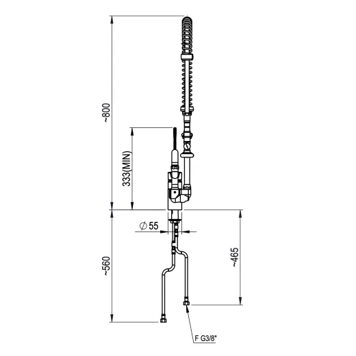 Profi Vorsp�lbrause hoch - Auslaufhahn 225mm - Einlochmischbatterie TM1L