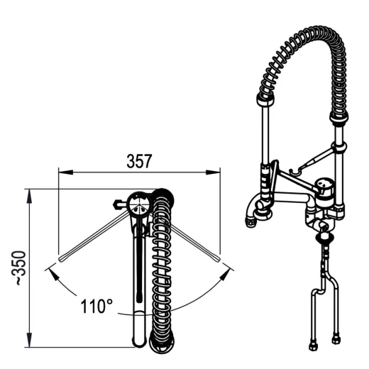 Profi Vorsp�lbrause hoch - Auslaufhahn 225mm - Einlochmischbatterie TM1L