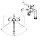 Technische Ma�zeichnung der Klarco LINEA STYL Profi Line 1S.3021M.45.72: Draufsicht mit 110� Schwenkbereich, Auslaufradius 364 mm, Drehbereich 202 mm. Zus�tzlich 3D-Ansicht der Zweiloch-Standarmatur mit erh�hten Ellenbogenhebeln f�r Tischmontage.