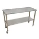 Fahrbarer Edelstahl Arbeitstisch mit 80 cm Tiefe, Ablageboden und Edelstahlrollen. Geeignet fr Feucht-, Nass- und Hygienebereiche. Holzfrei unterftterte 1,5 mm starke Tischplatte, stabil, hygienisch und langlebig.