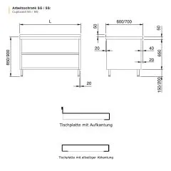 Chromonorm Edelstahl Arbeitstisch mit 2 Schubladenblcken - TZCS3B0-07 12-24