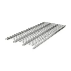 Detailansicht eines Regalrosts des Hupfer Regals Norm-35 mit den Maen 260x61x180/200 cm und hochwertigen Edelstahl Drahtrostauflagen fr hygienische Lagerlsungen.