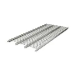 Detailansicht eines Regalrosts des Hupfer Regals Norm-35 mit den Maen 180x51x180/200 cm und hochwertigen Edelstahl Drahtrostauflagen fr hygienische Lagerlsungen.