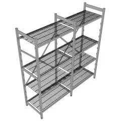 3D-Ansicht des Hupfer Regals Norm-35 mit den Maen 180x51x180/200 cm, ausgestattet mit hochwertigen Edelstahl Rostauflagen - ideal fr Hygiene-, Khl- und Lagerbereiche.