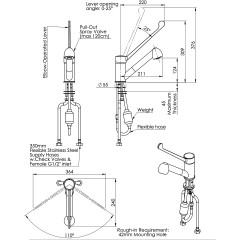 Langhebelarmatur LINEA - Auslauf 211mm - Handbrause - Einhebelmischer TM1L