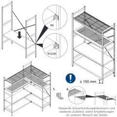 Einfache Montage der Hupfer Edelstahl-Drahtrostauflage Norm 5 durch werkzeugloses Einhngen in den Regalstnder.