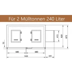 KC1420VZ - K. & M. Holland Mll- & Abfallkhler fr 2x240l Biomlltonne - Mazeichnung Draufsicht