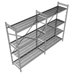 3D-Ansicht des Hupfer Regals Norm-35 mit den Maen 260x51x180/200 cm, ausgestattet mit hochwertigen Edelstahl Rostauflagen - ideal fr Hygiene-, Khl- und Lagerbereiche.
