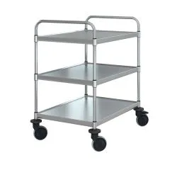 Robuster Hupfer Variocart Edelstahl Servierwagen VC 8x6/3 M mit drei Etagen, Bordma 80x60 cm, ideal fr schwere Lasten in Gastronomie und Gewerbe.