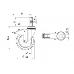 Lenkrolle AS Edelstahl  125 mm mit Bremse Zapfenbefestigung
