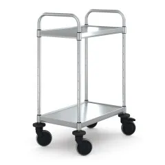 Edelstahl Servierwagen VarioCart von Hupfer mit 2 schallgedmmten, hhenverstellbaren Borden im Ma 60x40 cm - Typ VC 6x4/2M fr Eurobehlter und Kisten. Stabil, hygienisch, fahrbar.