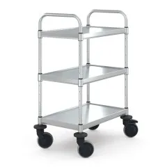 Edelstahl Servierwagen VarioCart von Hupfer mit 3 schallgedmmten, hhenverstellbaren Borden im Ma 60x40 cm - Typ VC 6x4/3M fr Eurobehlter und Kisten. Stabil, hygienisch, fahrbar.