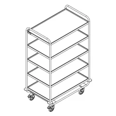 3D Ansicht des Hupfer Edelstahl Servierwagens SSW 10x6-5, Art.-Nr. 0112382. Stabiler Etagenwagen mit vier Borden 975x600 mm und Nutzlast bis 200 kg. Geeignet fr Hotel, Klinik, Jugendherberge, Apotheke, Metzgerei, Bckerei, Pharma oder Laborbereiche.