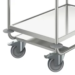 Detailansicht einer von zwei eingeschweiten Traversen am Hupfer Edelstahl Etagenwagen Typ VSSW 8x5-2, Art.-Nr. 0112172-V. Sie gewhrleisten optimale Stabilitt und eine hohe Nutzlast bis 160 kg, auch bei intensiver Beanspruchung in Hotel, Klinik o. Apoth