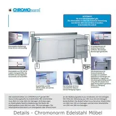Chromonorm Edelstahl Arbeitstisch mit Unterbau offen - TOC06 10-20